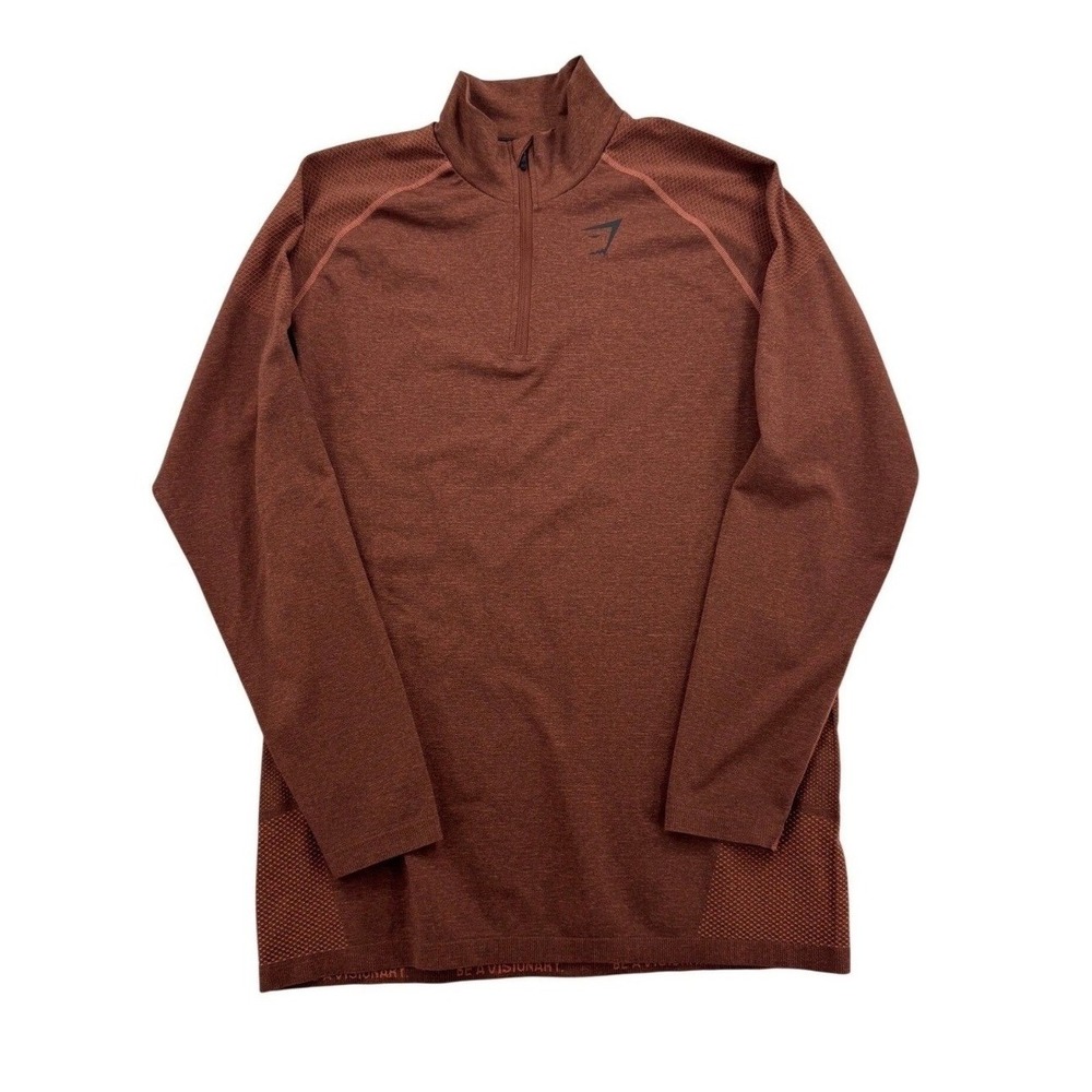 Gymshark Vital Seamless 2.0 Pullover Mens XL Brown Excellent 1/4 Zip Top